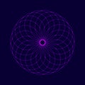 Neon elegant circular pattern. Circular mathematical ornament. A vector spirograph pattern from the crossed circles