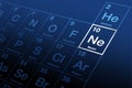 Neon on periodic table of the elements, with element symbol Ne