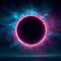 Neon energy ring with glowing blue and magenta plasma creating a dark sci-fi backdrop Royalty Free Stock Photo