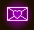 Neon envelope with loveletter. Valentines day icon. Vector illustration Royalty Free Stock Photo