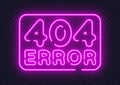 Neon 404 error sign glowing inside rounded frame on dark background. Modern web concept ideal for error pages, UI design Royalty Free Stock Photo