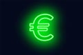 Neon euro sign on a dark background. Wealth, Success concept.