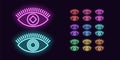 Neon Eye icon, Eyesight. Set of glowing Eyes