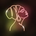 Neon face of a Afro woman in a linear style.