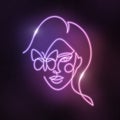 Neon face of a woman in a linear style.