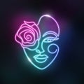Neon face of a woman in a modern abstract linear style.
