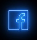 Neon Facebook icon with beautiful glowing led light