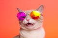 neon fashion pet colourful funny cat sunglasses portrait cute animal. Generative AI.