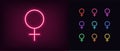 Neon female gender icon. Glowing neon gender symbol for woman, sexual identity