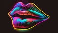 Neon female lips. Colorful party symbol. Generative AI
