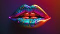 Neon female lips. Colorful party symbol. Generative AI