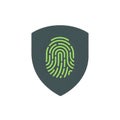 Neon Fingerprint Shield Emblem for Digital Security Illustration Royalty Free Stock Photo