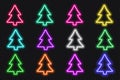 Neon fir tree icon set. Glowing coloful Christmas frames. Holiday rainbow colors shape action UI elements with copy Royalty Free Stock Photo