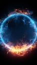 Neon fire illusion A circle of blue light simulates the burning flames