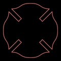 Neon firefighter cross Malta emblem fire fighter dept red color vector illustration image flat style Royalty Free Stock Photo
