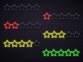 Neon five stars. Golden illuminated star neons lamps vector illustration Royalty Free Stock Photo