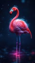 Neon Flamingo on Dark Background.