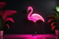 neon flamingo light fixture casting vibrant pink glow in the dark