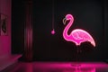 neon flamingo light fixture casting vibrant pink glow in the dark