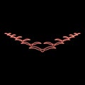 Neon flock of birds flying in the sky in wedge key Leadership concept Migration silhouette red color vector illustration image Royalty Free Stock Photo