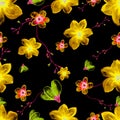 Neon floral seamless pattern,Repeat floral pattern,Hand drawn botanical pattern Royalty Free Stock Photo