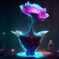 Neon flower in a vase. 3d vector illustration. generative AI