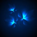 Neon flowers on a blue background, glitter,