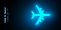 Neon flying plane . Banner for travel and summer holidays .Flying airplane top view. Royalty Free Stock Photo