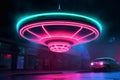 Neon flying saucer. .Ufo in the night Royalty Free Stock Photo