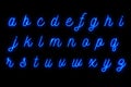 Neon font blue alphabet letters word text series symbol sign on