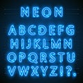 Neon font city. Neon blue font english. City blue font. Alphabet font. Vector illustration Royalty Free Stock Photo