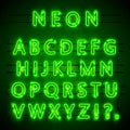 Neon font city. Neon green font eps. Lamp green font. Alphabet font. Vector illustration Royalty Free Stock Photo