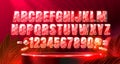 Neon font color red, glowing letter retro font, futuristic alphabet. Vector