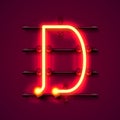 Neon font letter d, art design signboard.