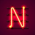 Neon font letter N, art design signboard.