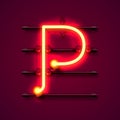 Neon font letter P, art design signboard.