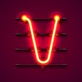 Neon font letter V, art design signboard.