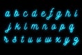 Neon font light blue alphabet letters word text series symbol si Royalty Free Stock Photo
