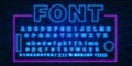 Neon font, 80s text letter glow light set. Ultra violet character abc. UV luminous effect high detailed alphabet for advertising. Royalty Free Stock Photo