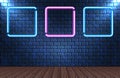 Neon frame on brick wall for decoration signboard in retro interior theater, casino, club or bar Royalty Free Stock Photo