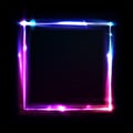 Neon frame with glow, sign and light background. Square. Night club signboard with empty space for logo or text. Vector Royalty Free Stock Photo