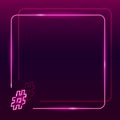 Neon frame with hashtag icon on dark purple gradient background. Square textplace template. Social networks or music Royalty Free Stock Photo