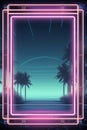 a neon neon frame with palm trees and a beach at night Royalty Free Stock Photo