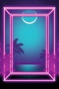 neon neon frame with palm trees and beach at night Royalty Free Stock Photo