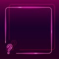 Neon frame with question mark icon on dark purple gradient background. Square textplace template. Quiz, interrogation, faq concept