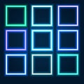 Neon frame sign in the shape of a square. Set color. template design element. Vector