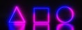 Neon frames, isolated colorful led triangle, square and circle borders 3d render set. Blue and pink illuminated