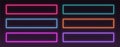 Neon frames, rectangular glowing borders set, colorful futuristic UI design elements. Royalty Free Stock Photo
