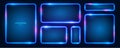 Neon frames with rounded edges with glow effects, highlights on a dark blue background. Royalty Free Stock Photo