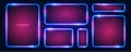 Neon frames with rounded edges with glow effects, highlights on a dark blue background. Royalty Free Stock Photo